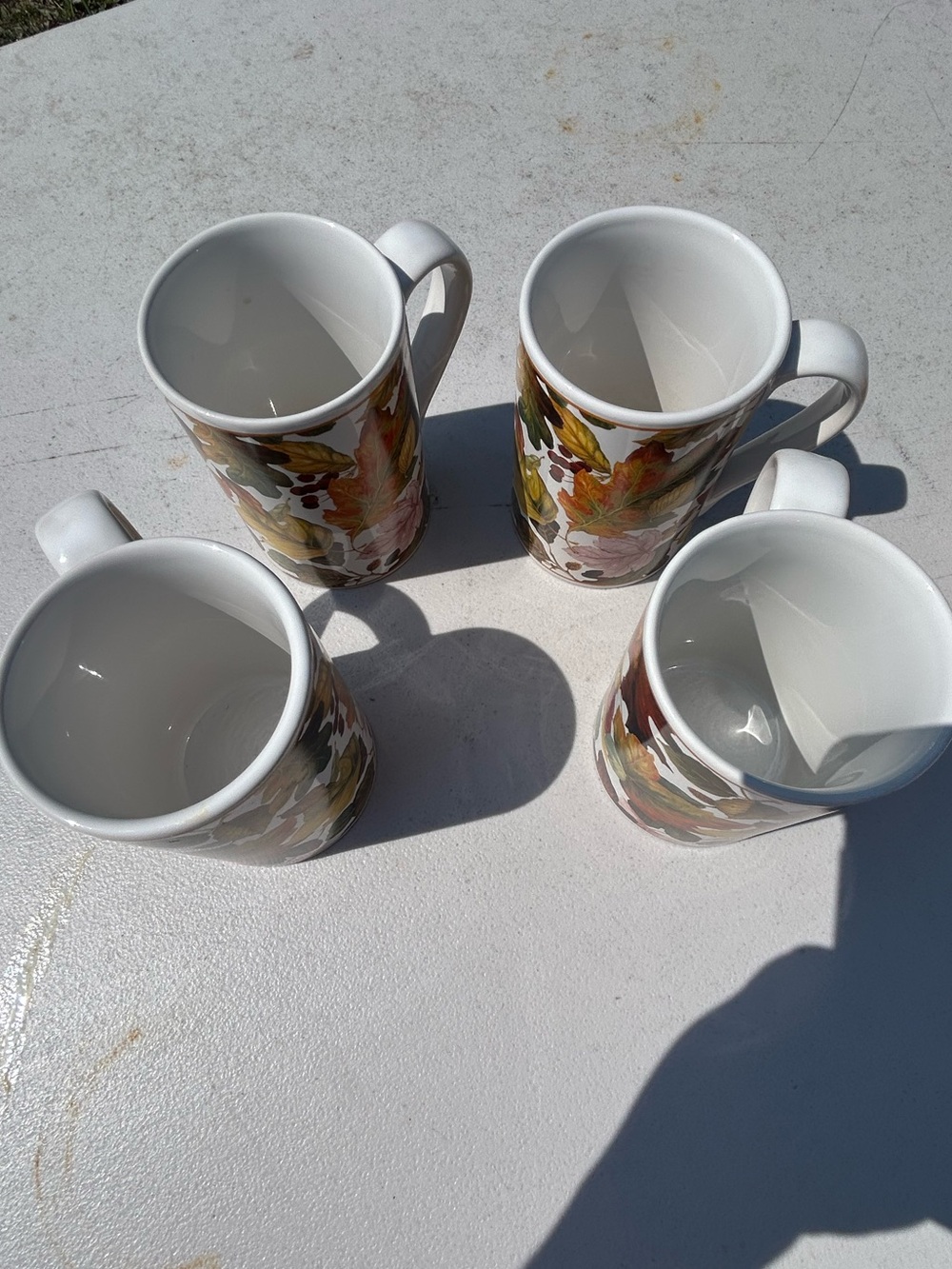 Pamela galling set Set of 4 White Ceramic Mugs with Autumn Leaf Design